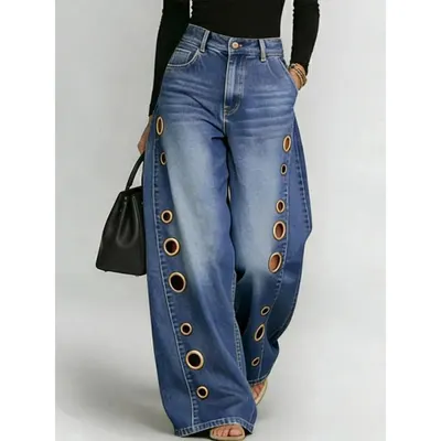 Denim Wide Leg Blue Fashion Pants