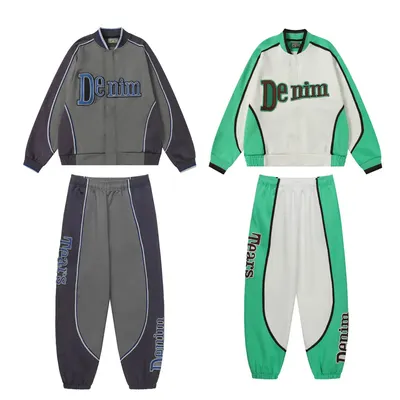 Denim Tracksuit Gray Blue Sporty Set