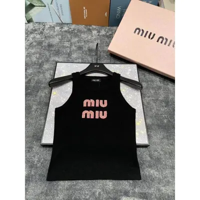 Miu Miu Knit Tank Top Black Logo Fashion