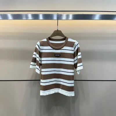 Striped Brown White Casual T-Shirt