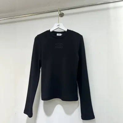 Celine Long Sleeve Black Logo T-Shirt