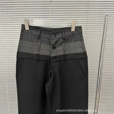 High Waist Black Gray Panel Trousers