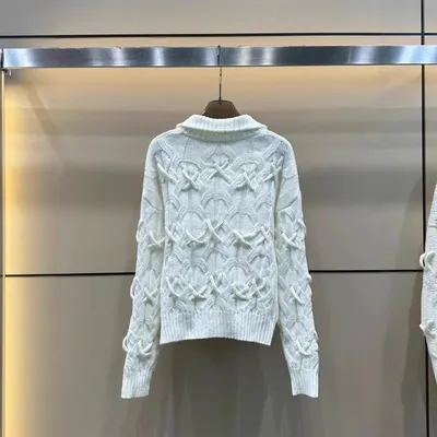 White Knit Cable Knit Turtleneck Sweater