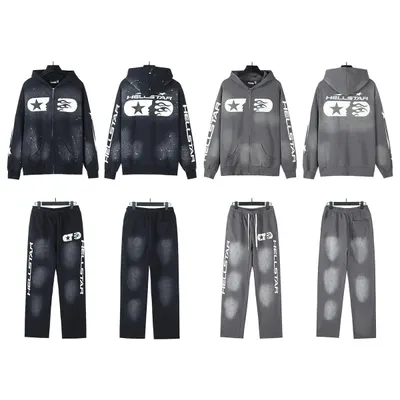 Hellstar Zip Hoodie Black And Gray Streetwear Set