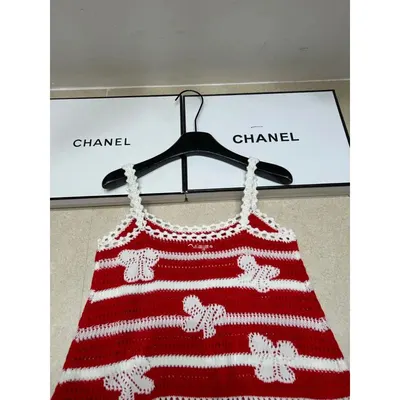 Chanel Knit Red White Striped Top