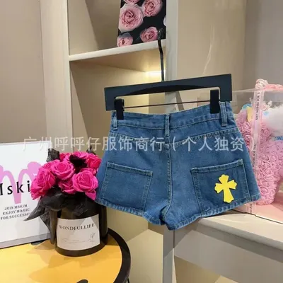 Denim Shorts Blue Cross Patch Style