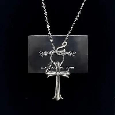 Cross Hearts Silver Cross Pendant Necklace Gothic Style
