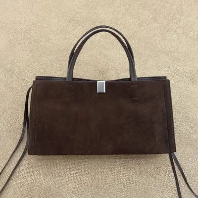 Suede Tote Bag Brown Minimalist Handbag