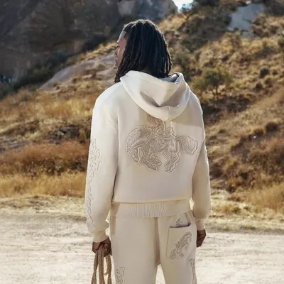 Embroidered Horse Hoodie Cream Streetwear