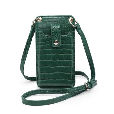 Green Crocodile Texture Crossbody Phone Bag
