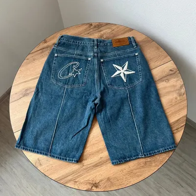 Denim Shorts Blue Embroidered Star Style