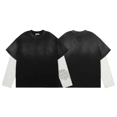 Black Oversized Layered T-Shirt With White Long Sleeve Graphic