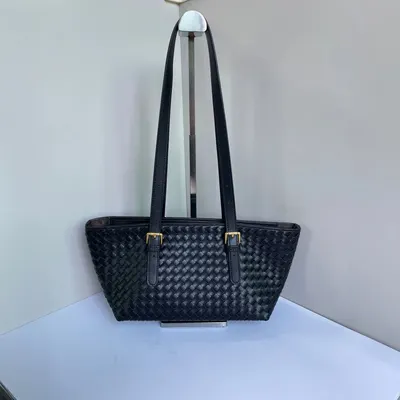 Woven Leather Black Tote Bag