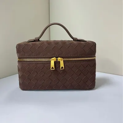 Woven Leather Brown Cosmetic Case