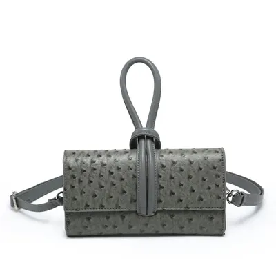 Gray Ostrich Print Leather Crossbody Bag
