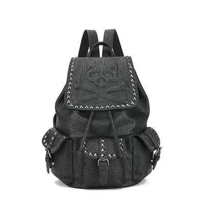 Leather Backpack Black Punk Style