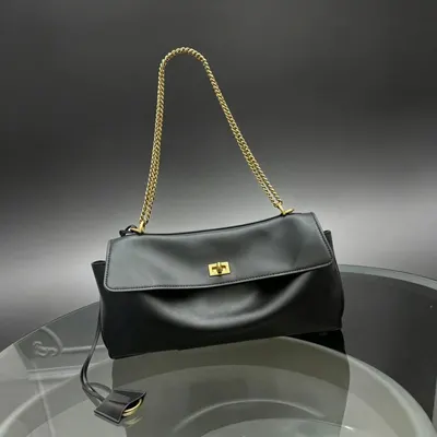 Leather Shoulder Bag Black Minimalist Handbag
