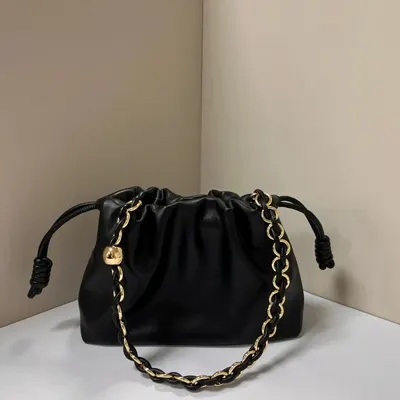 Leather Drawstring Black Chain Shoulder Bag