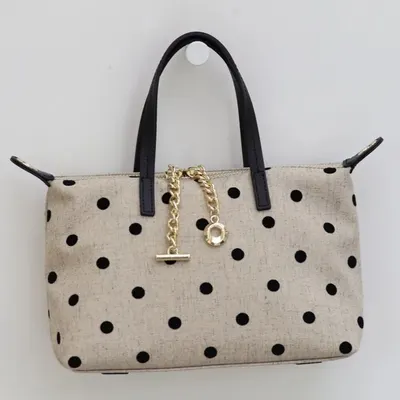 Polka Dot Canvas Tote Bag Beige Casual Handbag