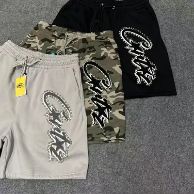 Chike Logo Embellished Gray Camouflage Black Shorts