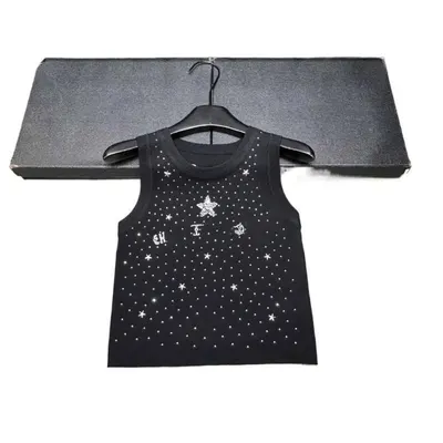 Black Embellished Star Sleeveless Tank Top