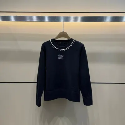 Miu Miu Black Pearl Trim Knit Sweater