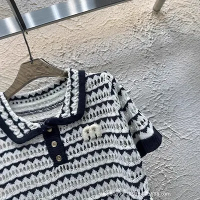 Knitted Polo Shirt Navy White Casual Top