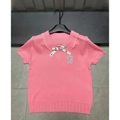 M Missoni Pink Knit Collar T-Shirt